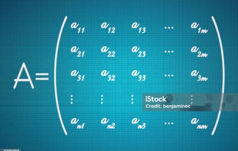 General form of a math matrix on blue background